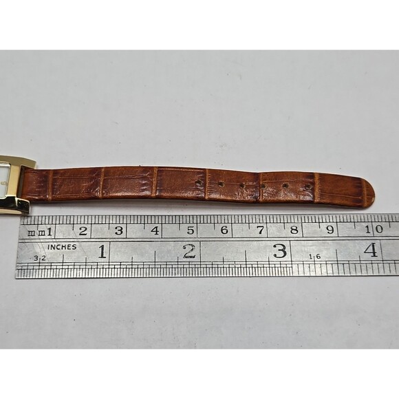 Womens Orvis Dual Time Tank Quartz Watch Gold Tone Brown Leather New Batteries - Picture 8 of 12